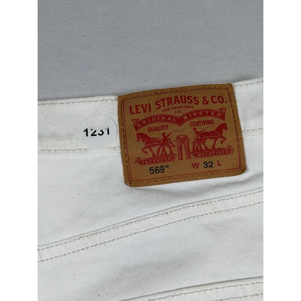 Levis 569 Shorts Mens 32 White Denim Relaxed Fit Bermuda 5 Pocket Zip Fly Casual